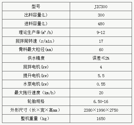 JZC300型爬梯式混凝土攪拌機參數